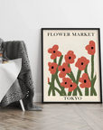 Plakat - Tokyo i røde farver - Flower market - admen.dk