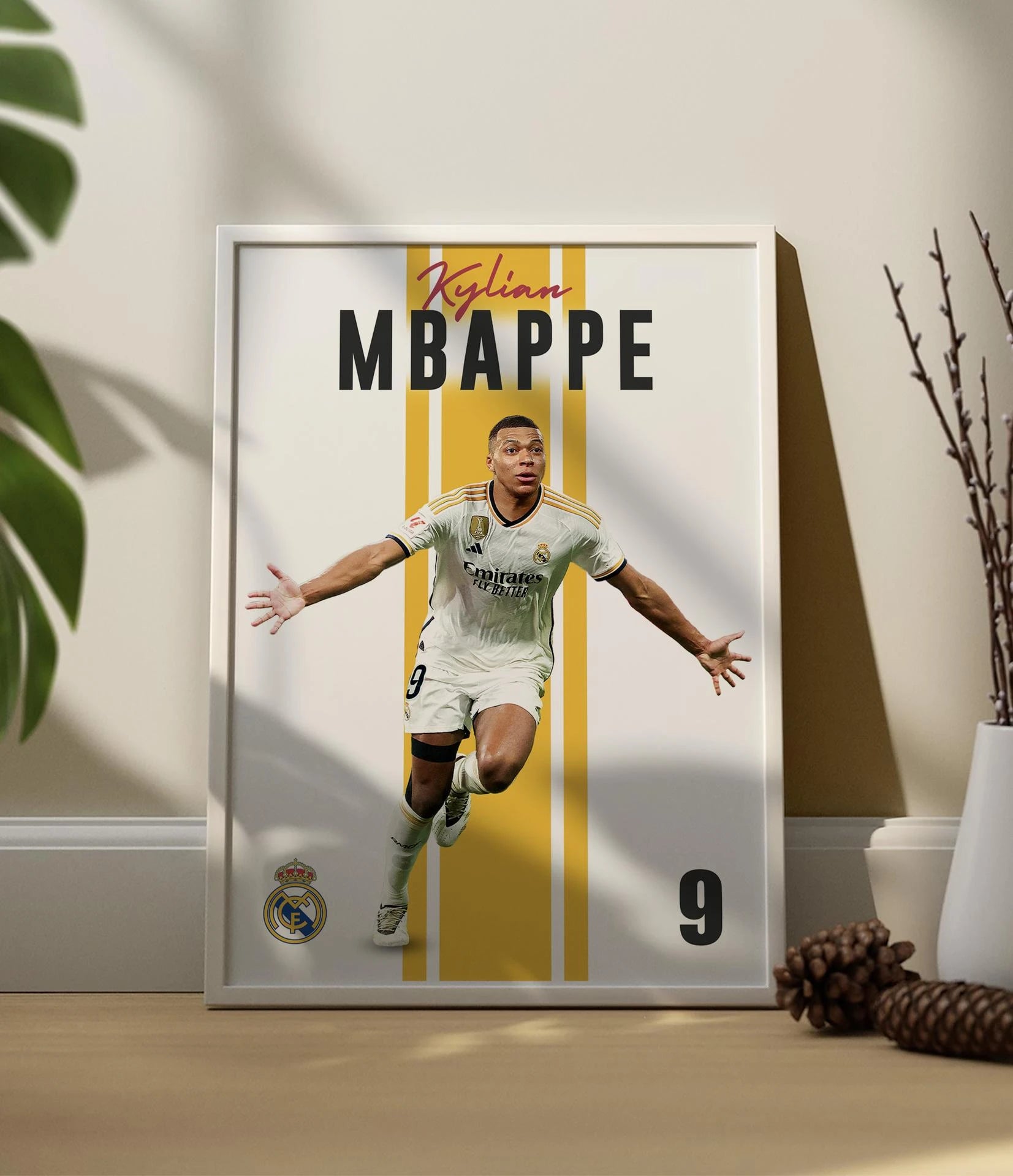 Plakat - Kylian Mbappe Real Madrid i striber - Admen.dk