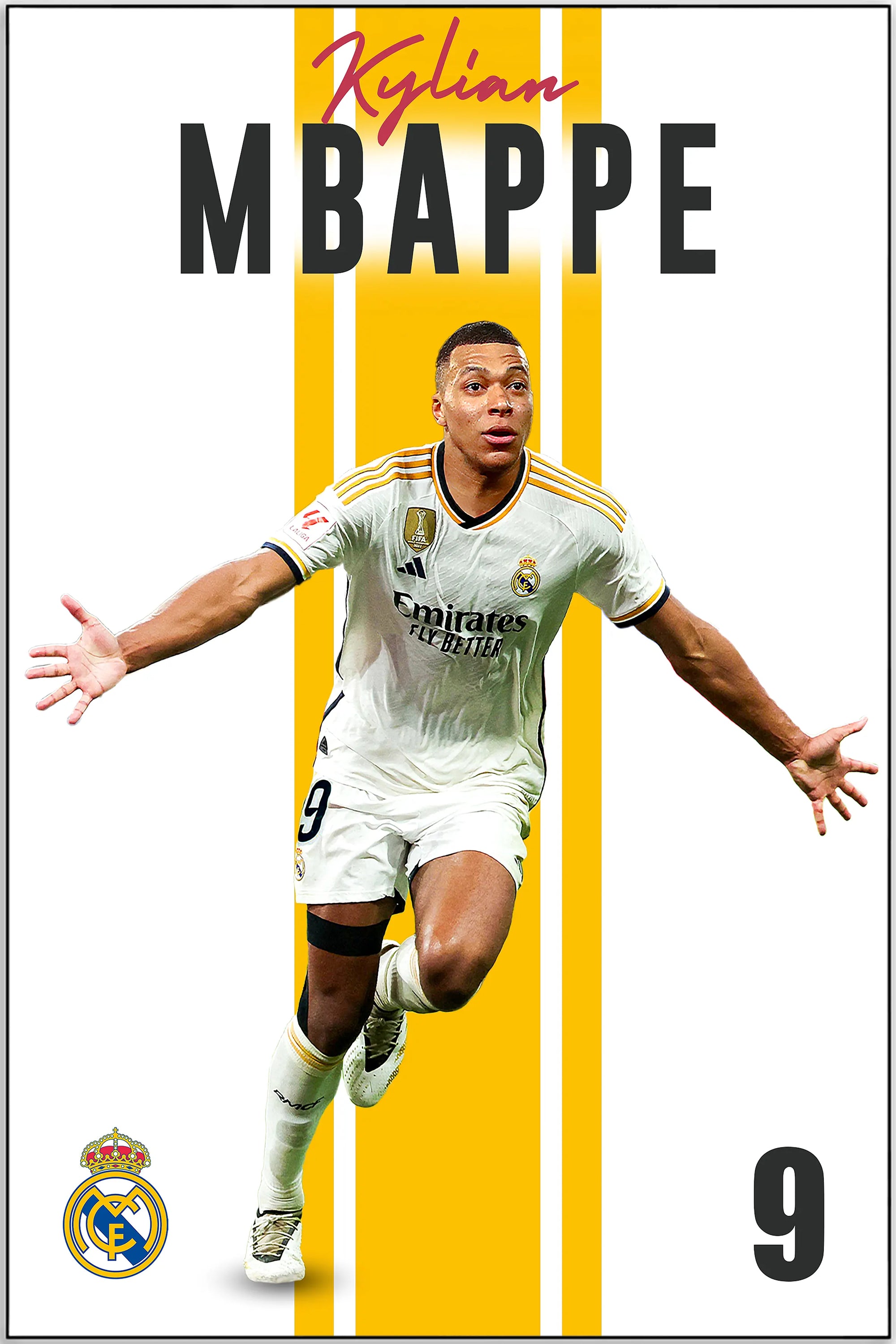 Plakat - Kylian Mbappe Real Madrid i striber - Admen.dk