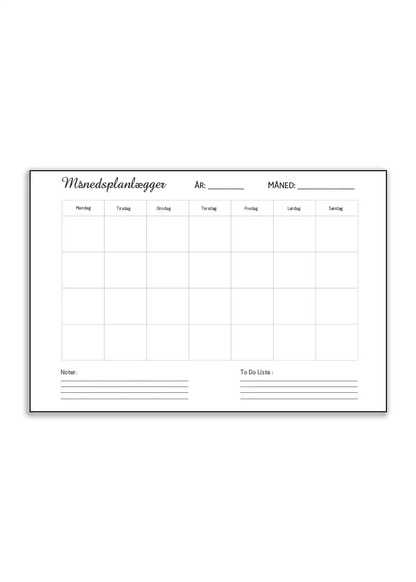 Plakat - Monthly Planner - Dansk - admen.dk