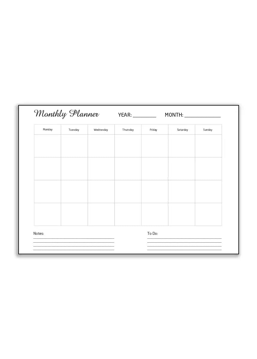 Plakat - Monthly Planner - Engelsk - admen.dk