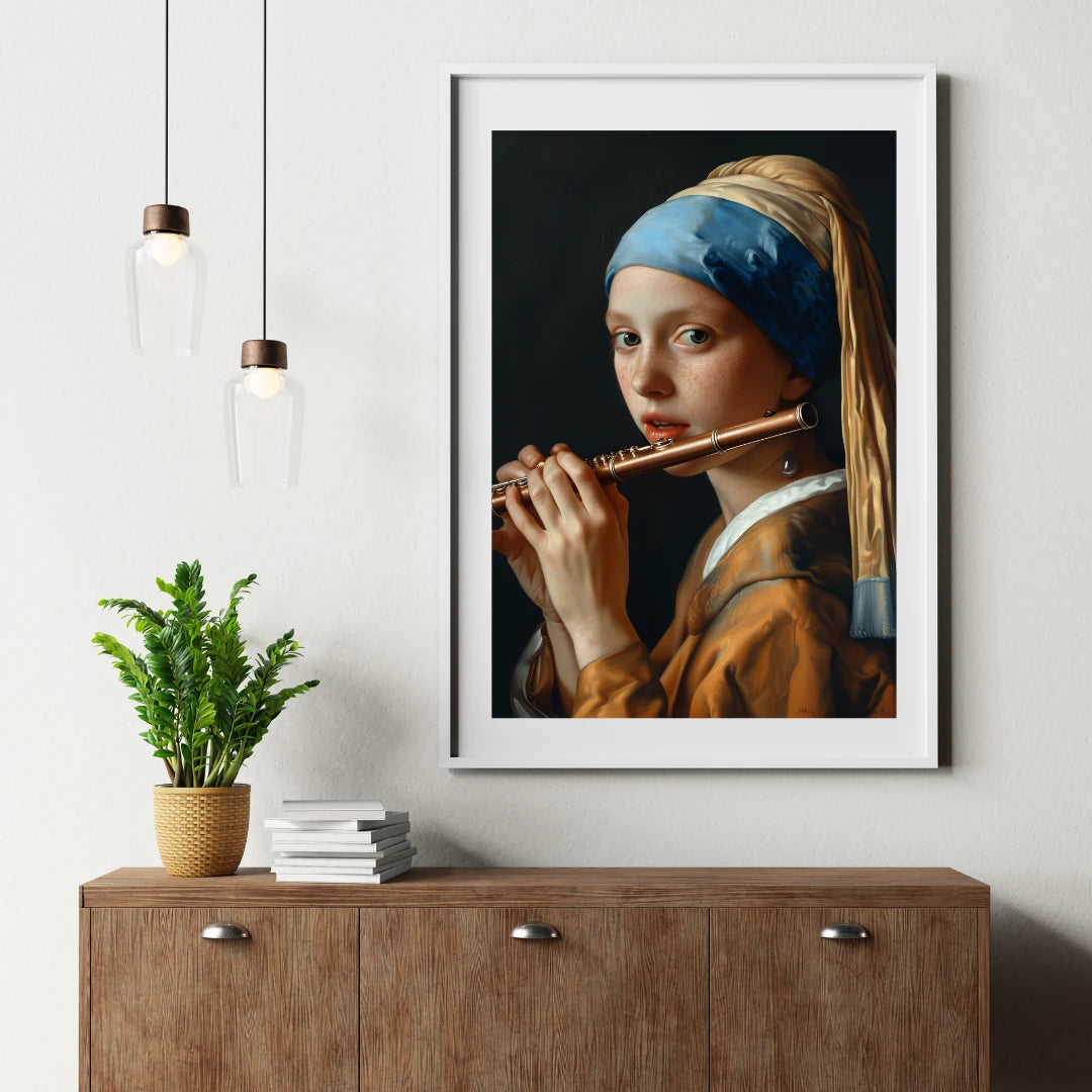 Plakat - kvinde med fløjte kunst - Admen.dk