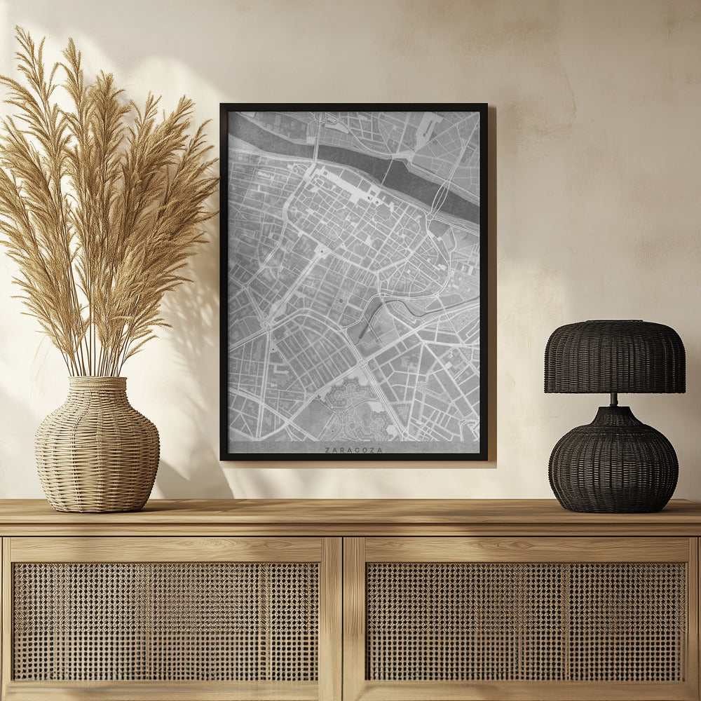 Plakat - Map of Zaragoza downtown (Spain) in gray vintage style