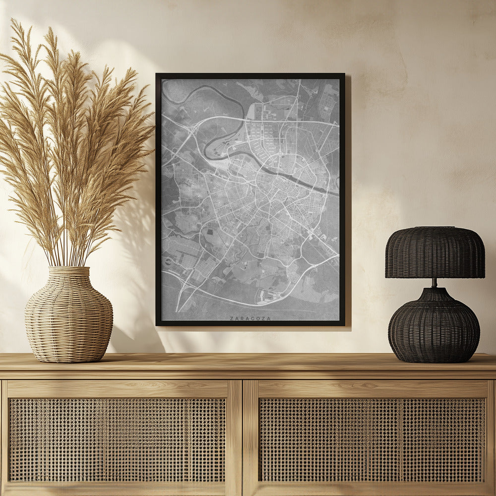 Plakat - Map of Zaragoza (Spain) in gray vintage style