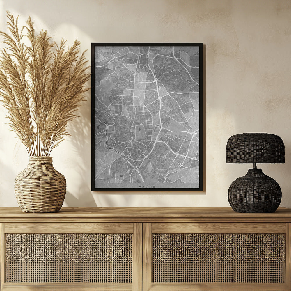 Poster - Map of Madrid (Spain) in gray vintage style