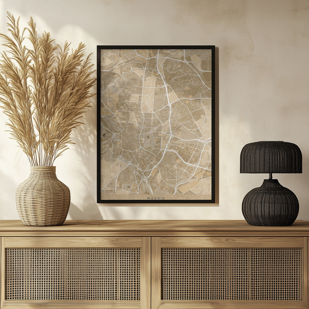 Poster - Map of Madrid (Spain) in sepia vintage style
