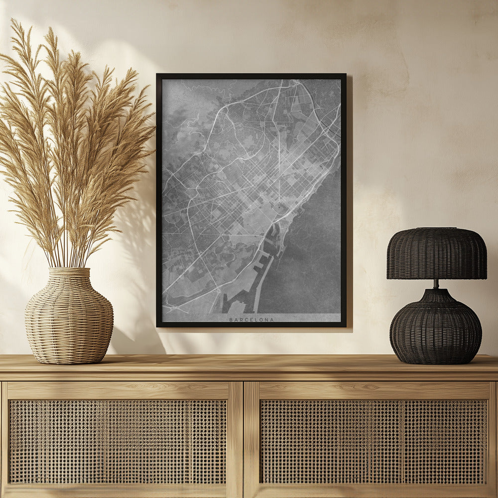 Plakat - Map of Barcelona (Spain) in gray vintage style