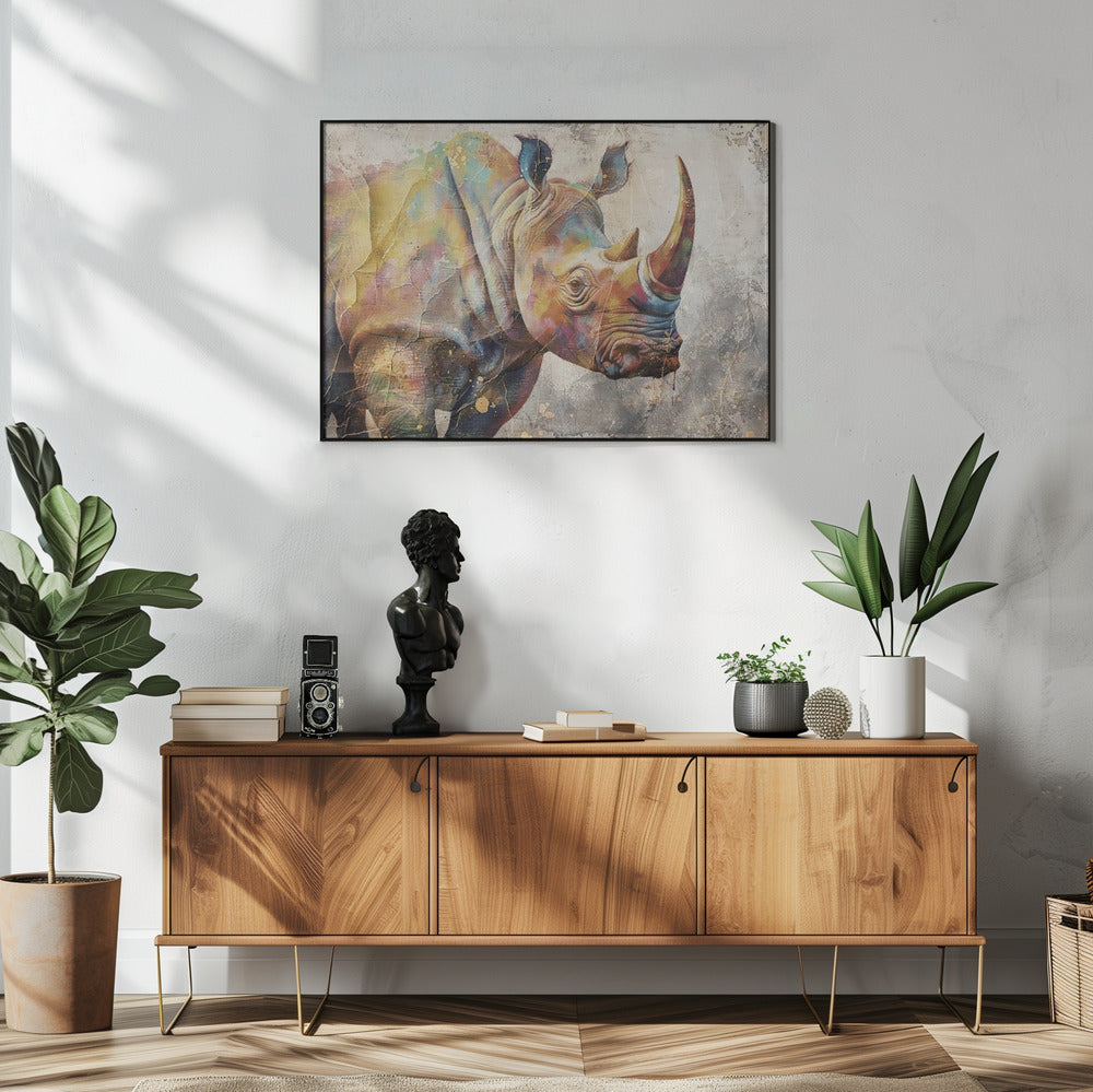 Poster - Rhino Animal Vintage Art Illustration Wallart 02