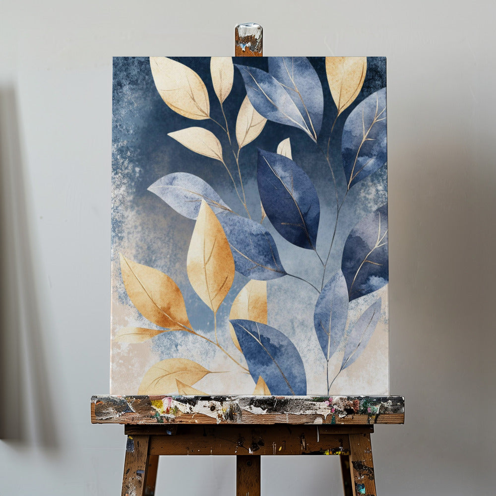 Canvas - Abstract Leaves in Blue 3 - Admen.dk
