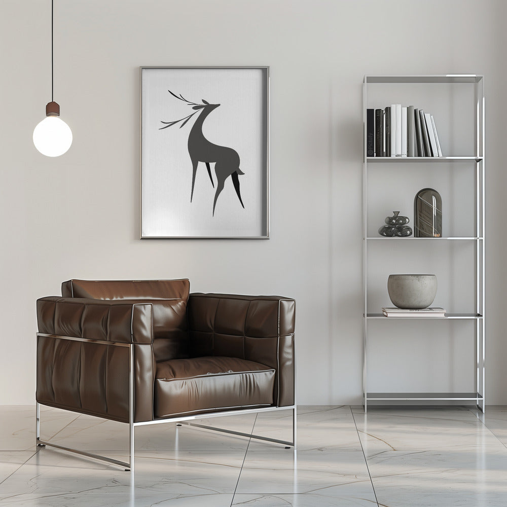 Poster - Stylized retro deer (grey)