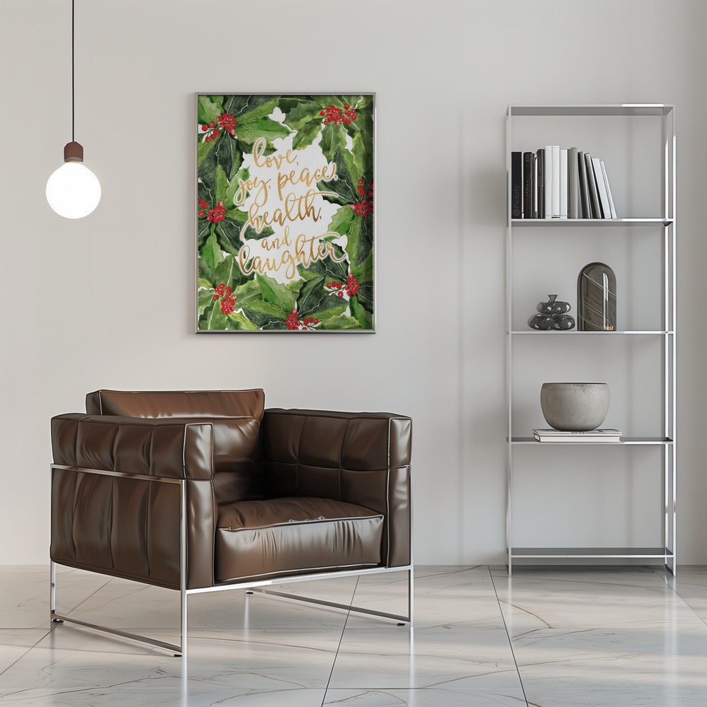 Plakat - Holly floral art with holiday wishes