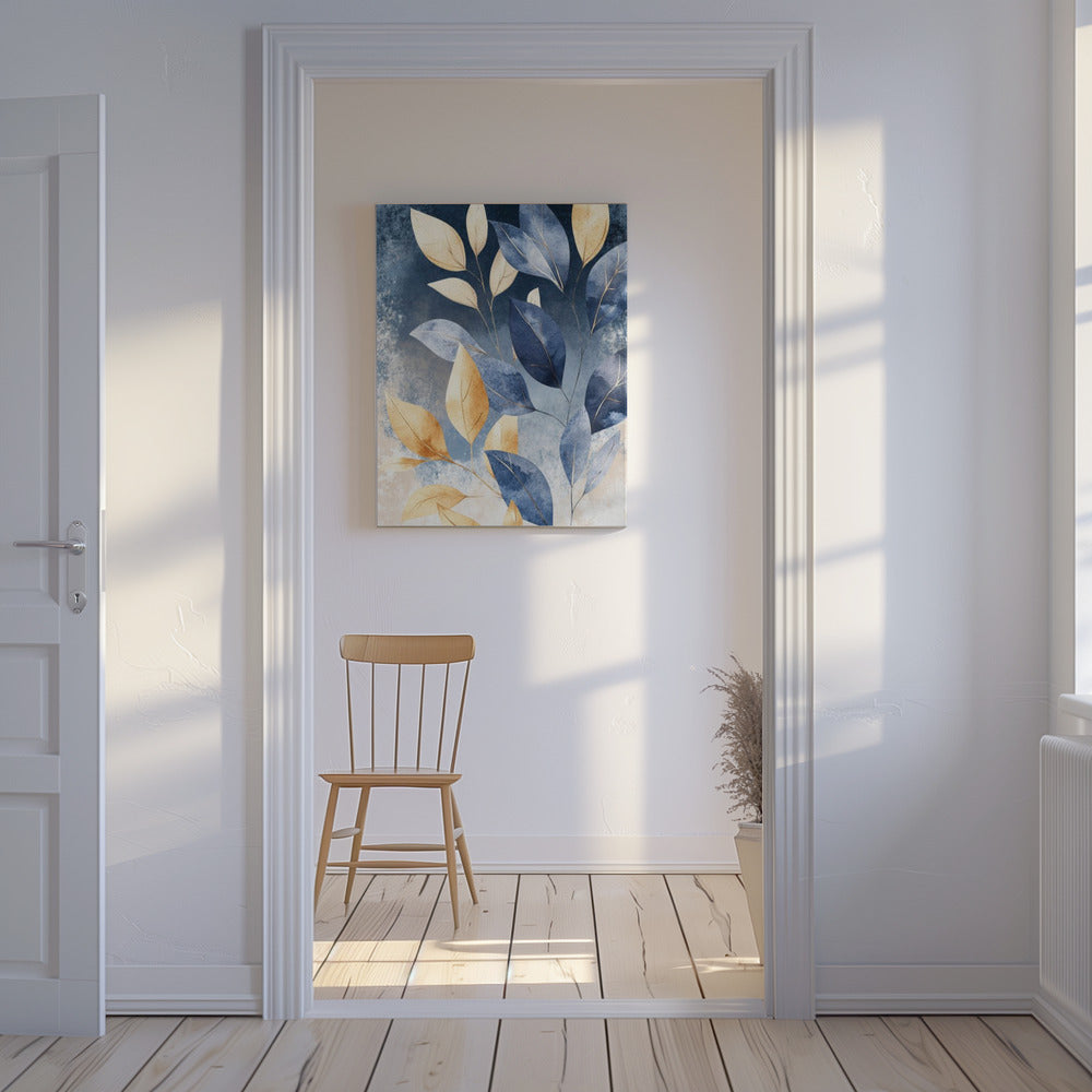 Canvas - Abstract Leaves in Blue 3 - Admen.dk