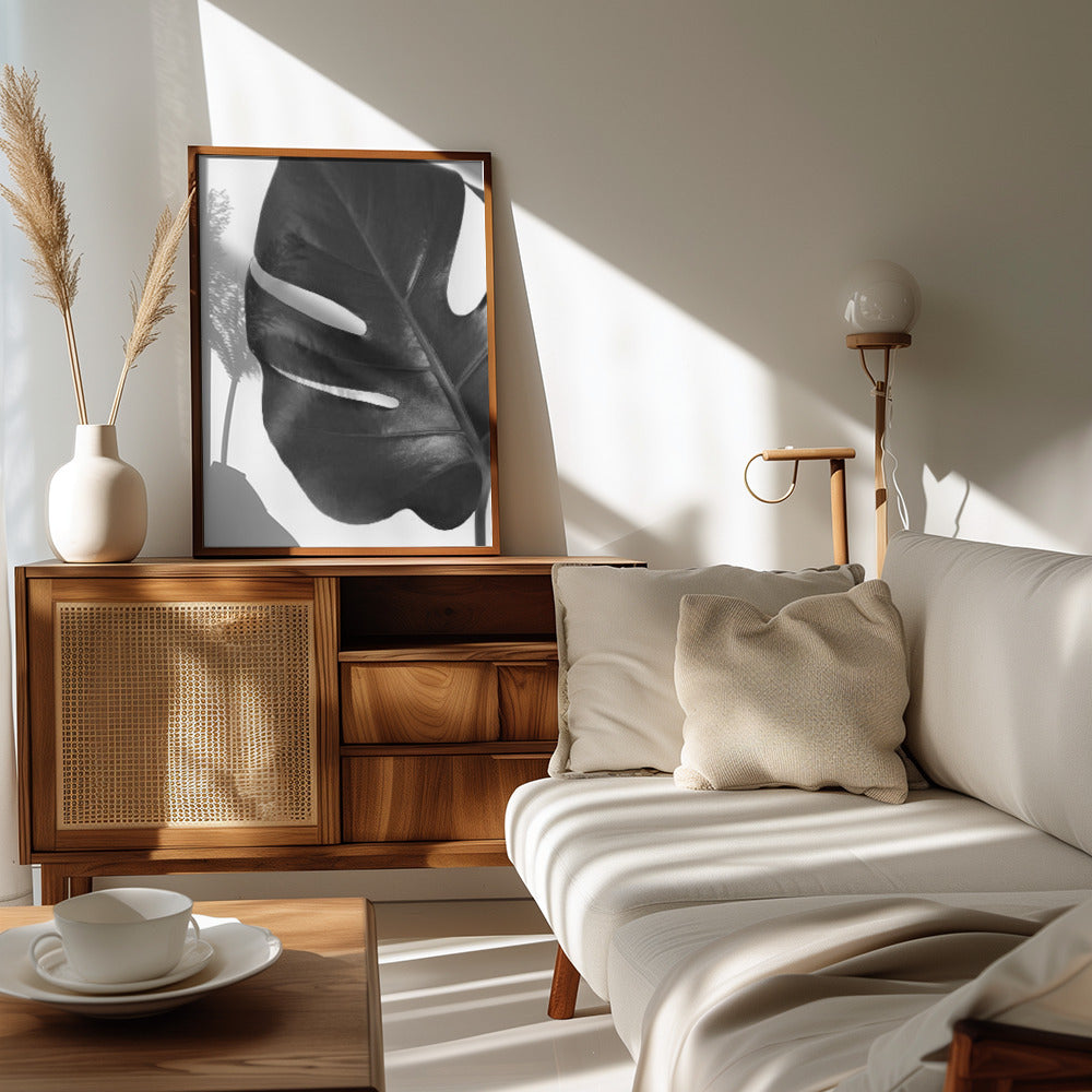 Poster - Gray monstera leaf