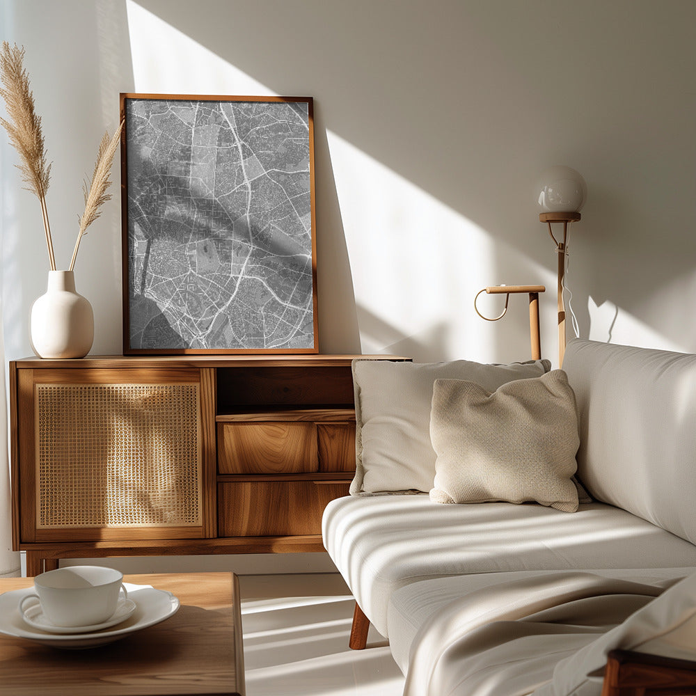 Poster - Map of Madrid (Spain) in gray vintage style