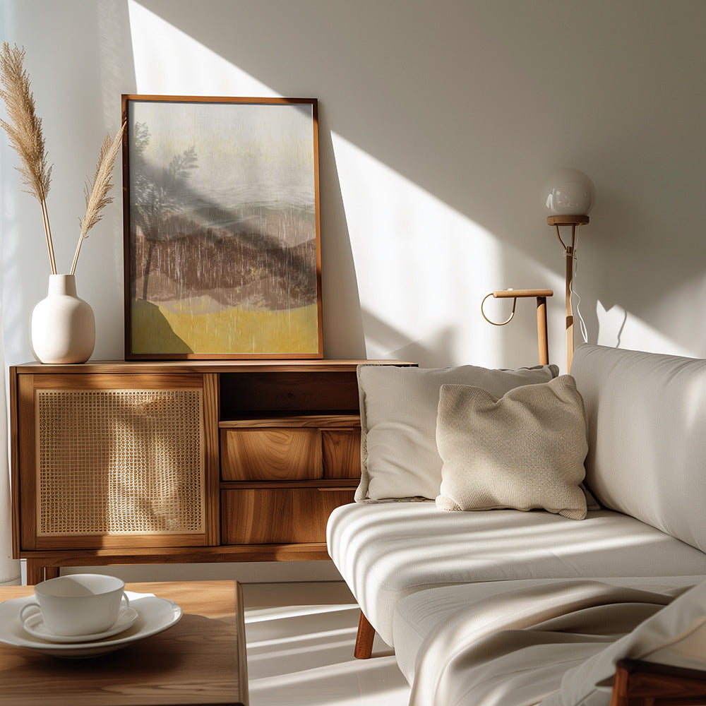 Poster - Coastal landscape with beach and sea in earth tones