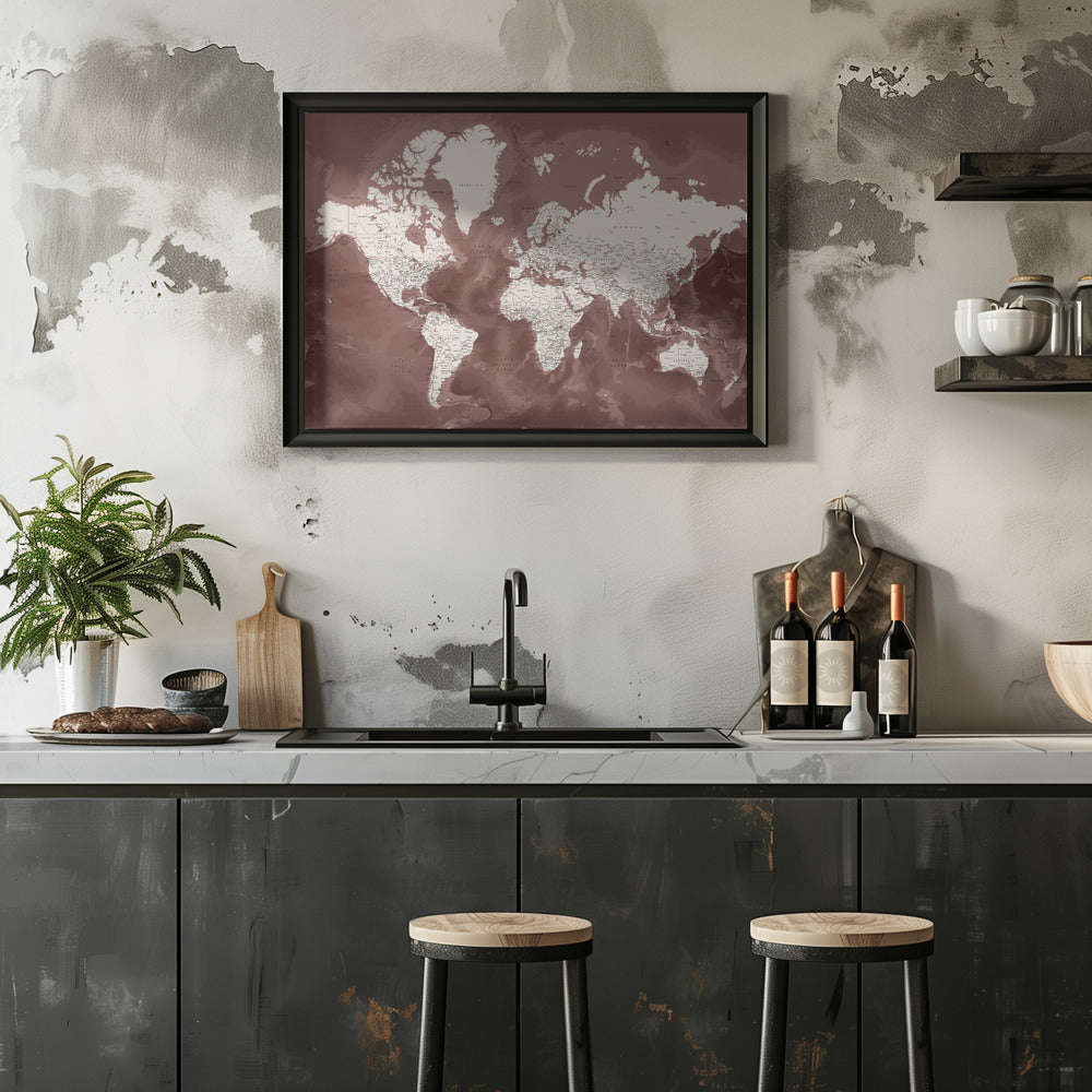 Poster - Detailed world map with cities, Hikmat