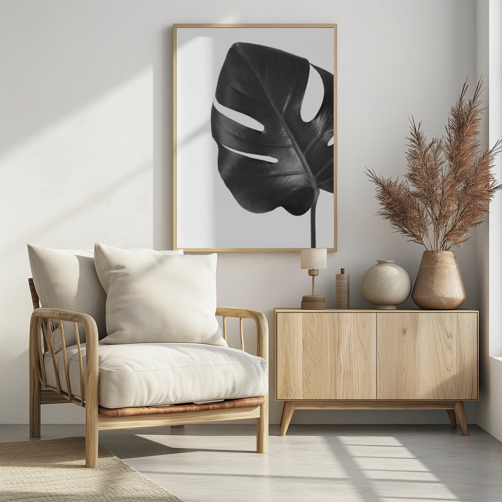 Poster - Gray monstera leaf