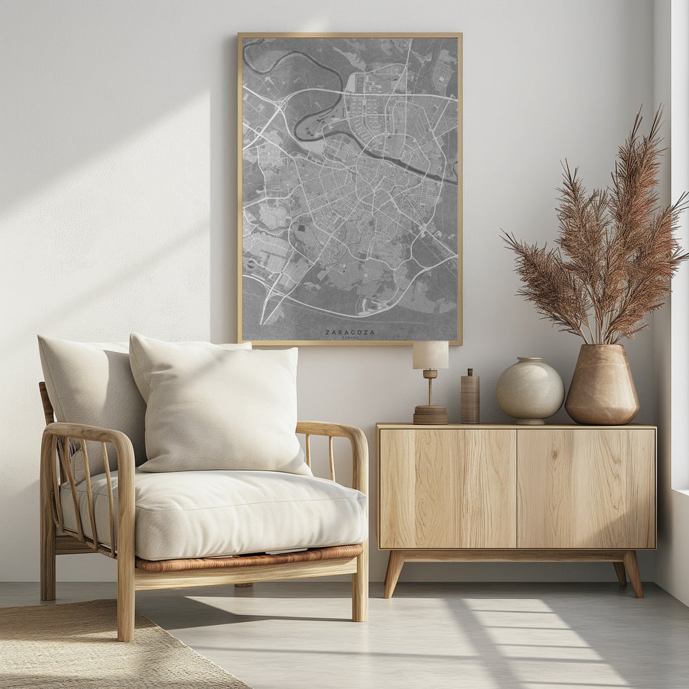Plakat - Map of Zaragoza (Spain) in gray vintage style
