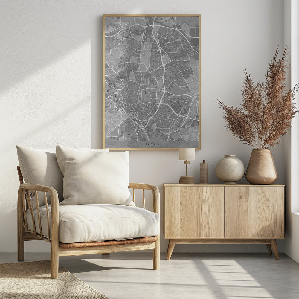 Poster - Map of Madrid (Spain) in gray vintage style