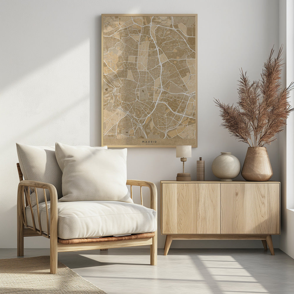 Poster - Map of Madrid (Spain) in sepia vintage style