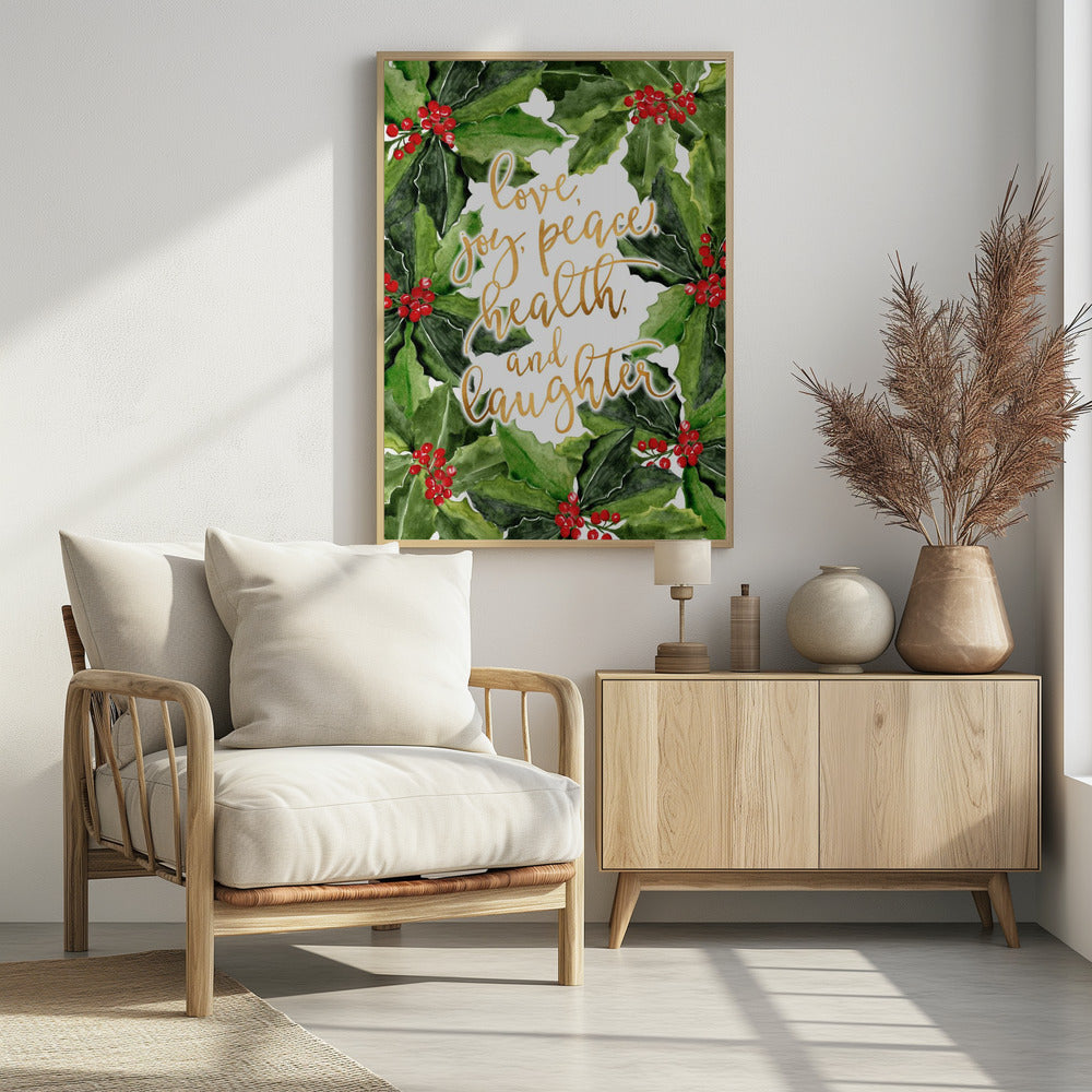 Plakat - Holly floral art with holiday wishes