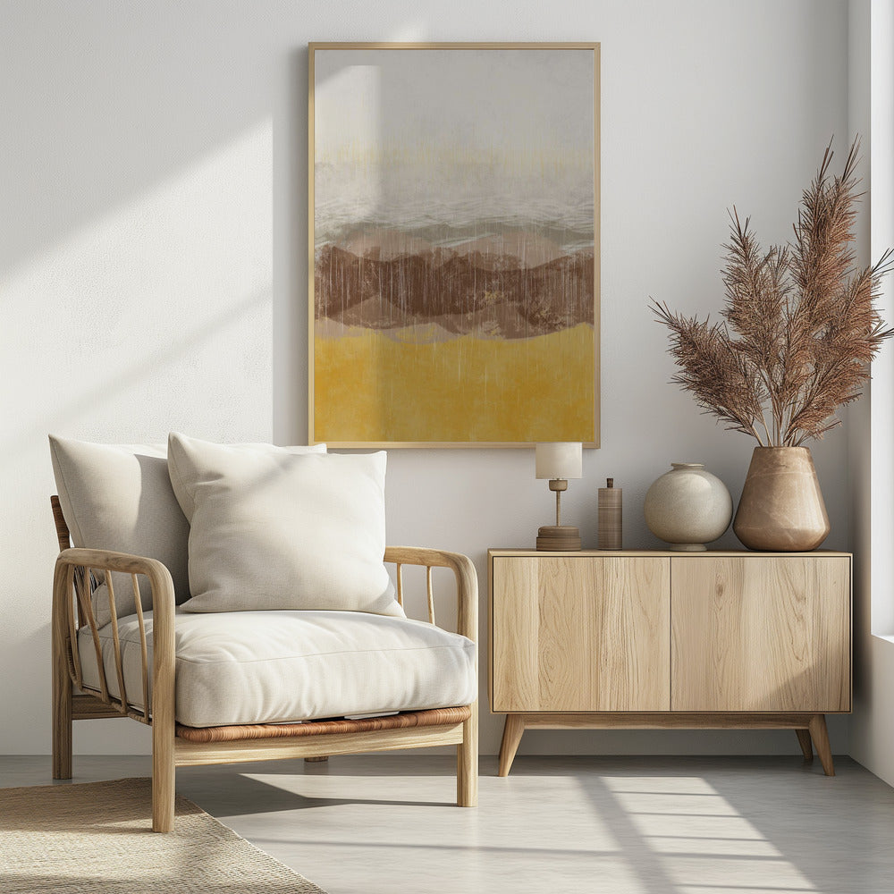 Poster - Coastal landscape with beach and sea in earth tones