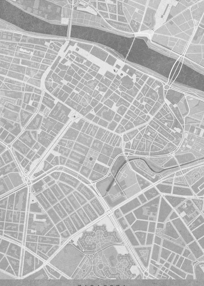 Plakat - Map of Zaragoza downtown (Spain) in gray vintage style
