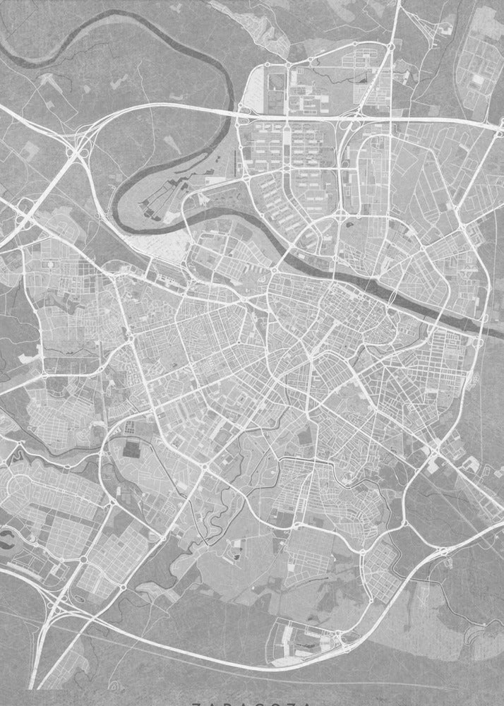 Plakat - Map of Zaragoza (Spain) in gray vintage style