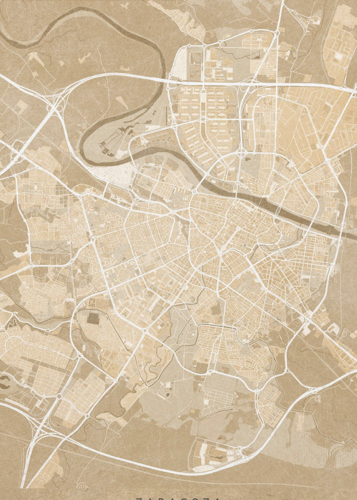 Plakat - Map of Zaragoza (Spain) in sepia vintage style