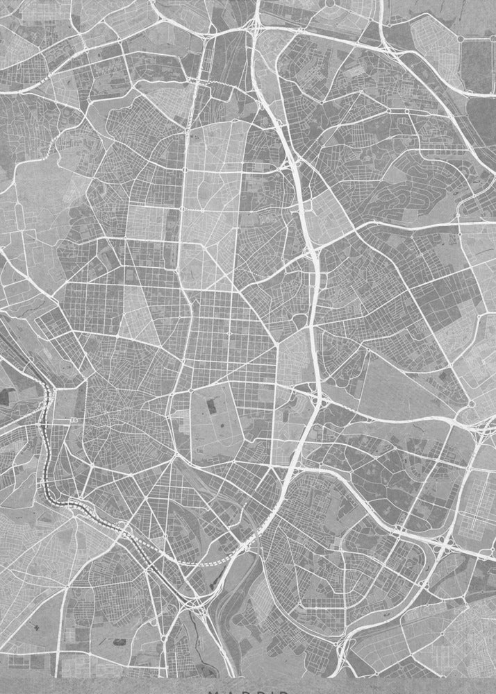 Poster - Map of Madrid (Spain) in gray vintage style