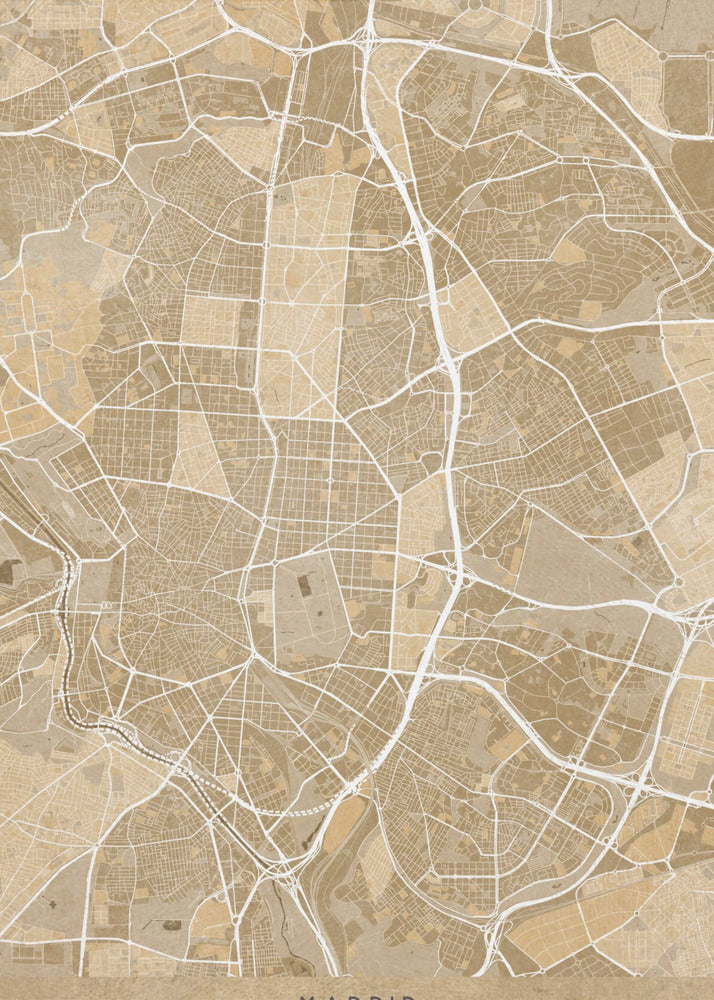 Poster - Map of Madrid (Spain) in sepia vintage style