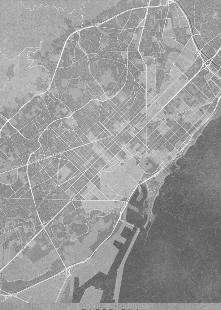 Plakat - Map of Barcelona (Spain) in gray vintage style