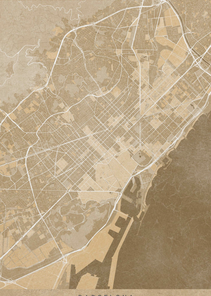 Plakat - Map of Barcelona (Spain) in sepia vintage style