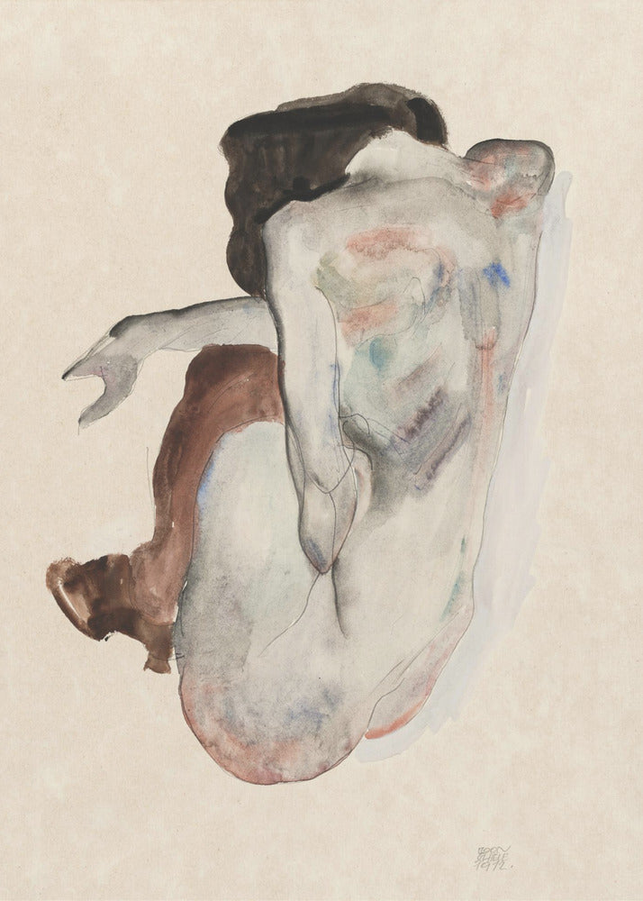 Poster - Crouching Nude In Shoes and Black Stockings 1912