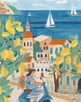 Plakat - Travel poster woman on the Amalfi coast, Italy